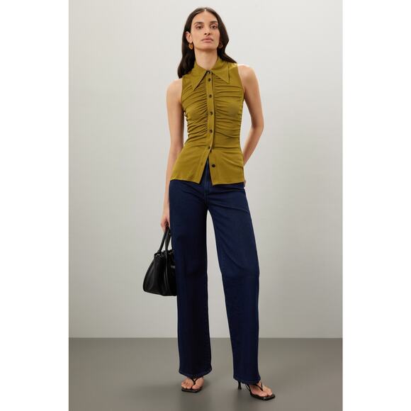 PROENZA SCHOULER WHITE LABEL Army Green Sleeveless Collared Button Front Top XL - Picture 3 of 11